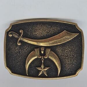 Vintage BTS Masonic Freemason Shriner Belt Buckle Solid Brass Made in the USA